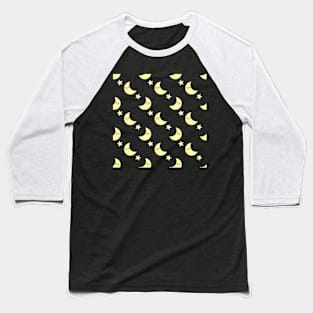 Kawaii Cute Moon Pattern in Black Baseball T-Shirt